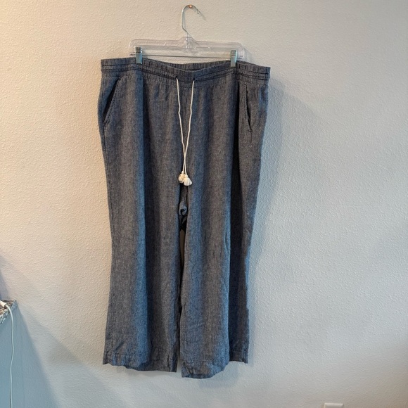 Lane Bryant Soft Linen Blend Wide Leg Pants Plus Size 22 Blue Striped Casual - Picture 8 of 9